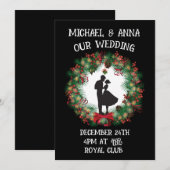 CHRISTMAS WEDDING BLACK & RED WREATH INVITATIONS KAART (Voorkant / Achterkant)