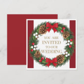 Christmas Wedding Holiday Invitation Wreath Kaart (Voorkant / Achterkant)