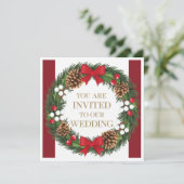 Christmas Wedding Holiday Invitation Wreath Kaart (Staand voorkant)