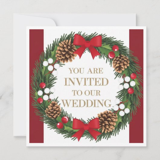 Christmas Wedding Holiday Invitation Wreath Kaart (Voorkant)