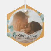 Christmas Wedding Keepsake Elegant Script photo Glas Ornament (Voorkant)