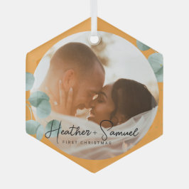 Christmas Wedding Keepsake Elegant Script photo Glas Ornament