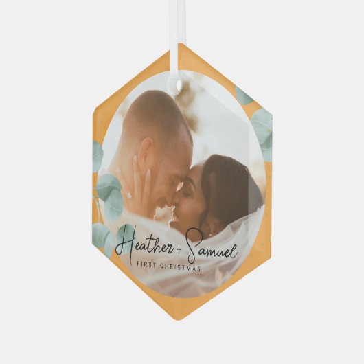 Christmas Wedding Keepsake Elegant Script photo Glas Ornament (Voorkant links)