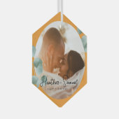 Christmas Wedding Keepsake Elegant Script photo Glas Ornament (Voorkant Rechts)