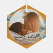 Christmas Wedding Keepsake Elegant Script photo Glas Ornament (Achterkant)