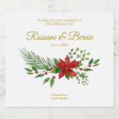 Christmas Wedding Monogram with Poinsettias Sparkling Wijnetiket (Enkel label)