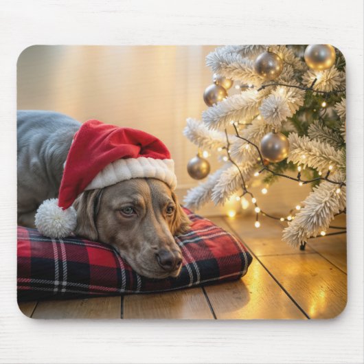 Christmas Weimaraner Dog By a Tree Muismat (Voorkant)