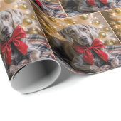 Christmas Weimaraner Dog With Red Bow Cadeaupapier (Rol Hoek)