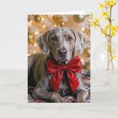 Christmas Weimaraner Dog With Red Bow Kaart (Gele Bloem)