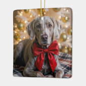 Christmas Weimaraner Dog With Red Bow Keramisch Ornament (Links)