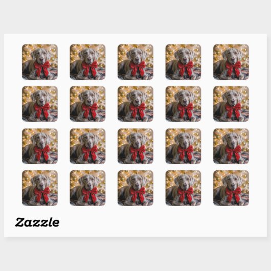 Christmas Weimaraner Dog With Red Bow Vierkante Sticker (Vel)