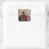Christmas Weimaraner Dog With Red Bow Vierkante Sticker (Tas)