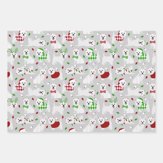 Christmas Westie Dogs West Highland White Terrier Inpakpapier Vel (Voorkant 3)