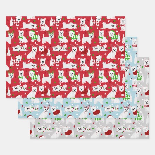 Christmas Westie Dogs West Highland White Terrier Inpakpapier Vel (Set)
