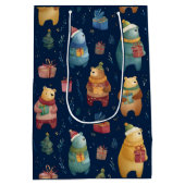 Christmas Whimsical Colorful Bears Gift Bag Medium Cadeauzakje (Achterkant)