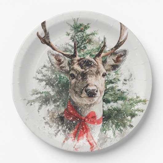 Christmas Whimsical Deer Paper Plates Papieren Bordje (Voorkant)