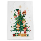Christmas Whimsical Elves Decorating Tree Gift Bag Medium Cadeauzakje (Voorkant)