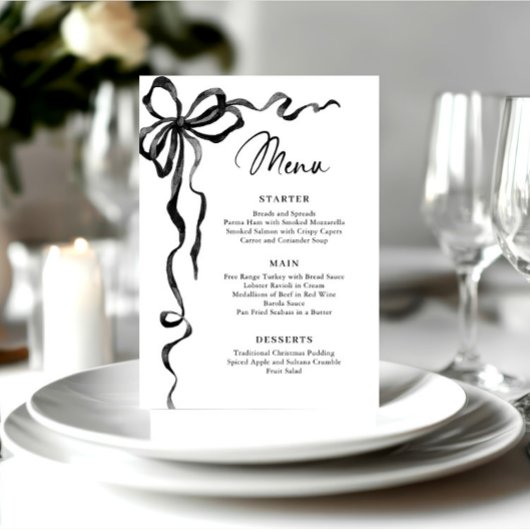 Christmas Whimsical Funky Black Bow Dinner Party Menu