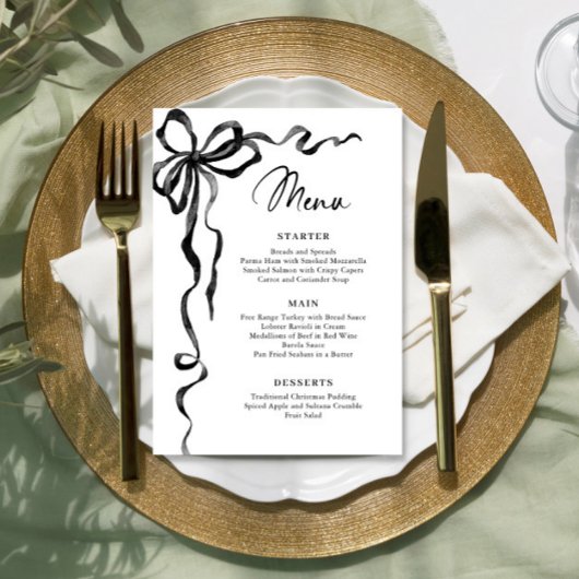 Christmas Whimsical Funky Black Bow Dinner Party Menu