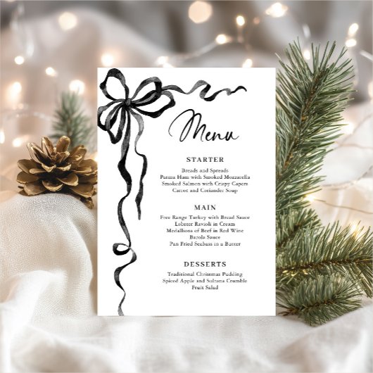 Christmas Whimsical Funky Black Bow Dinner Party Menu