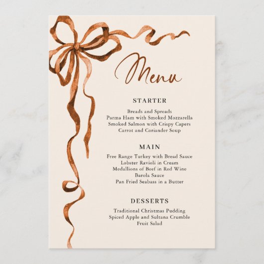 Christmas Whimsical Funky Boho Bow Dinner Party Menu (Voorkant)