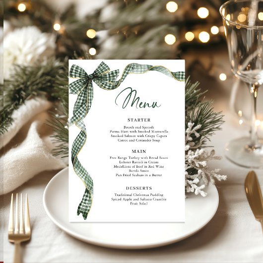 Christmas Whimsical Funky Green Bow Dinner Party Menu