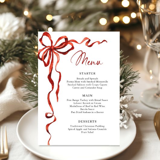 Christmas Whimsical Funky Red Bow Dinner Party Menu