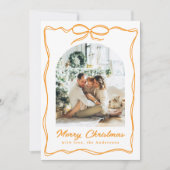 Christmas Whimsical Photo Hand-Drawn Bow Ribbon Feestdagenkaart (Voorkant)