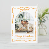 Christmas Whimsical Photo Hand-Drawn Bow Ribbon Feestdagenkaart (Staand voorkant)