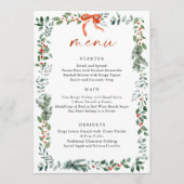 Christmas Whimsical Red Bow Wreath Dinner Party Menu (Voorkant)