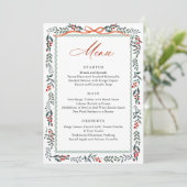 Christmas Whimsical Red Bow Wreath Dinner Party Menu (Staand voorkant)