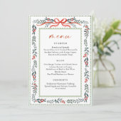Christmas Whimsical Red Bow Wreath Dinner Party Menu (Staand voorkant)