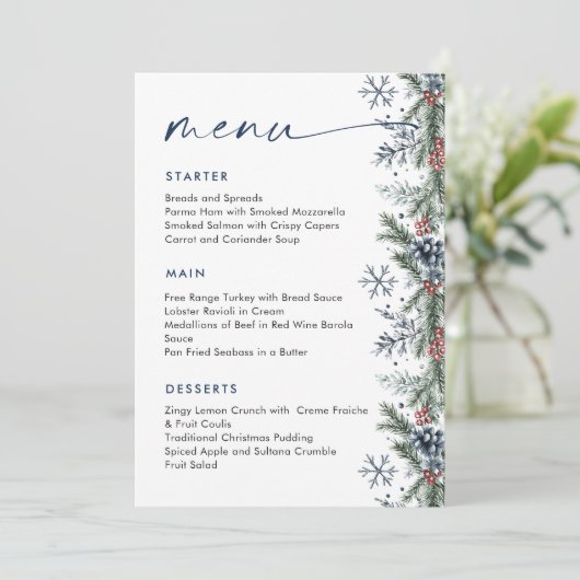 Christmas Whimsical Red Bow Wreath Dinner Party Menu (Staand voorkant)