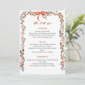 Christmas Whimsical Red Bow Wreath Dinner Party Menu (Staand voorkant)