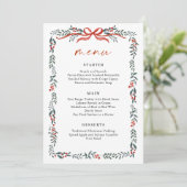 Christmas Whimsical Red Bow Wreath Dinner Party Menu (Staand voorkant)