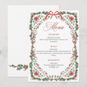 Christmas Whimsical Red Bow Wreath Dinner Party Menu (Voorkant / Achterkant)
