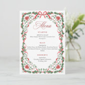 Christmas Whimsical Red Bow Wreath Dinner Party Menu (Staand voorkant)