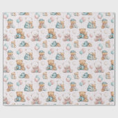 Christmas Whimsical Teddy Bears Wrapping Paper Cadeaupapier (Vlak)