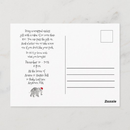 Christmas White Elephant Gift Exchange Party Briefkaart (Achterkant)