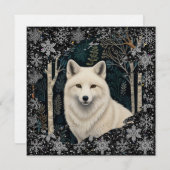 Christmas white fox white wolf sparkling snowflake kaart (Voorkant / Achterkant)