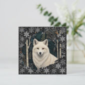Christmas white fox white wolf sparkling snowflake kaart (Staand voorkant)