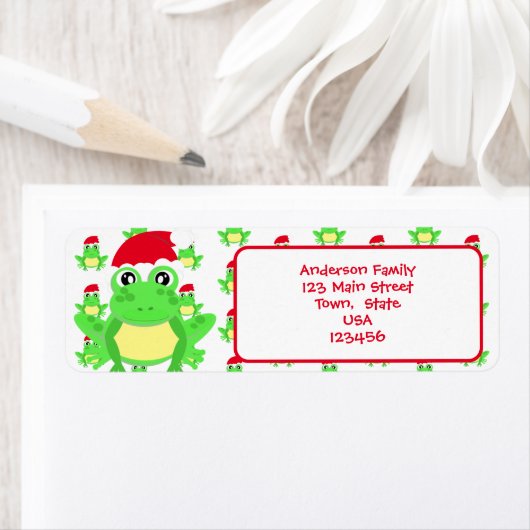 Christmas White Frog Santa Hat Pattern Schattigee  Etiket (Insitu)