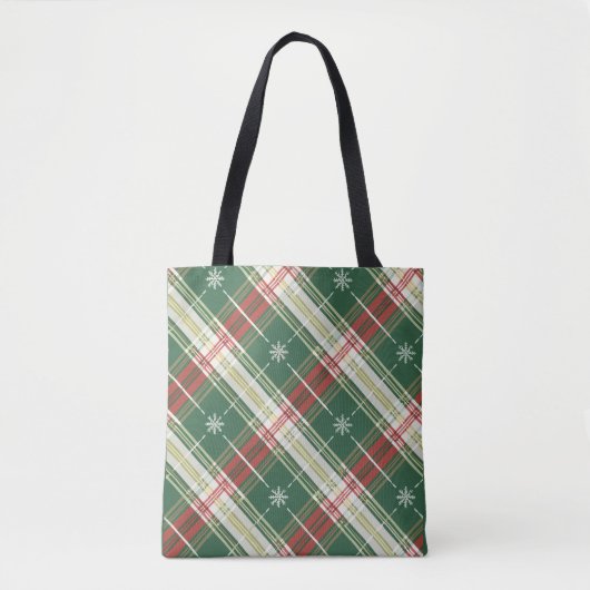 Christmas White Gold Plaid Tote Bag (Voorkant)