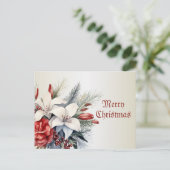 Christmas White Red Flowers Holidays Elegant Briefkaart (Staand voorkant)