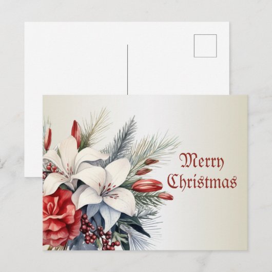 Christmas White Red Flowers Holidays Elegant Briefkaart (Voorkant / Achterkant)