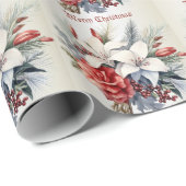 Christmas White Red Flowers Holidays Elegant Cadeaupapier (Rol Hoek)