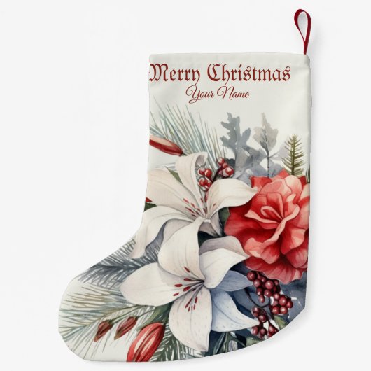 Christmas White Red Flowers Holidays Elegant Kleine Kerstsok (Achterkant)