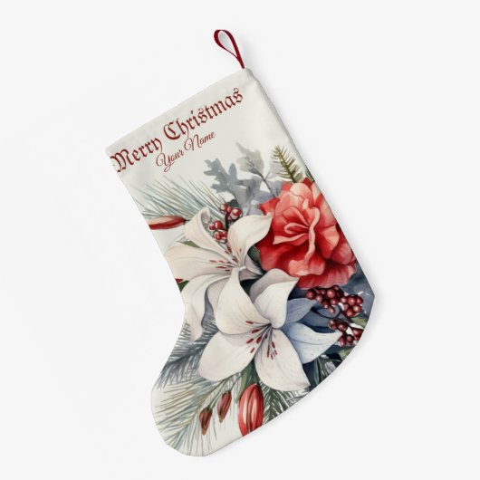 Christmas White Red Flowers Holidays Elegant Kleine Kerstsok (Achterkant (Hangend))