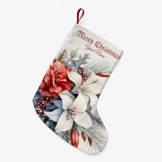 Christmas White Red Flowers Holidays Elegant Kleine Kerstsok (Voorkant (Hangend))