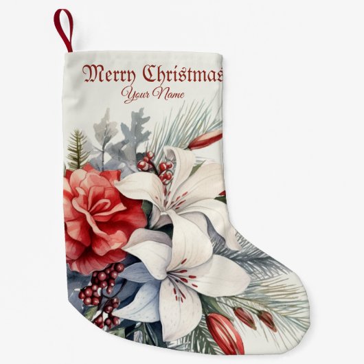 Christmas White Red Flowers Holidays Elegant Kleine Kerstsok (Voorkant)